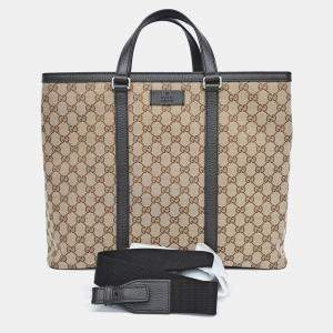 Pre Owned Gucci Beige Jacquard Jacquard Tote and Shoulder Bag