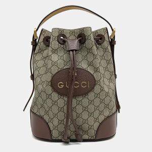 Gucci Beige Brown Leather and PVC GG Supreme Shoulder Bag