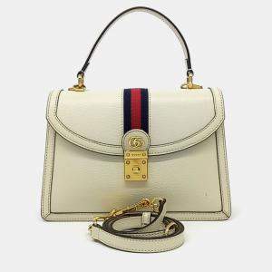 Gucci White Leather Ophidia Top Handle Bag