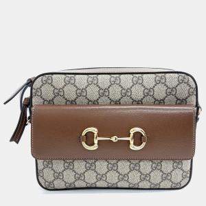 Gucci Beige Brown Leather and PVC 1955 Horsebit Small Crossbody Bag