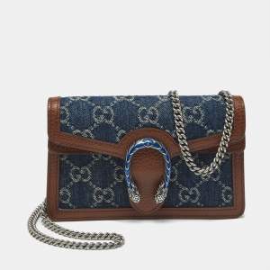 Gucci Blue/Brown GG Denim and Leather Super Mini Dionysus Shoulder Bag