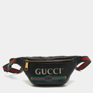Pre Owned Gucci Black Leather Vintage Logo Web Belt Bag