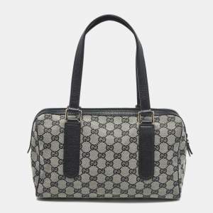 Pre Owned حقيبة غوتشي بوسطن جلد وكانفاس GG سوداء