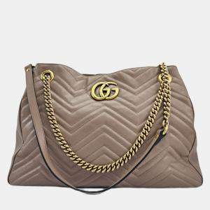 Pre Owned Gucci Matelasse Leather Medium GG Marmont Chain Tote