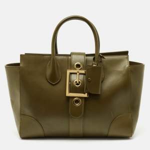Pre Owned Gucci Olive Green Leather Lady Buckle Tote