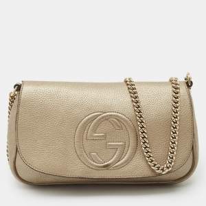 Gucci Beige Leather Soho Flap Chain Shoulder Bag