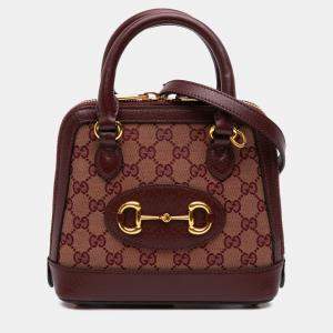 Gucci Brown Mini GG Supreme Horsebit 1955 Top Handle Bag