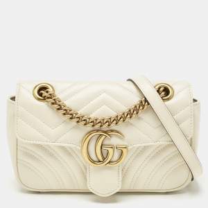 Gucci Off White Matelassé Leather Mini GG Marmont Shoulder Bag