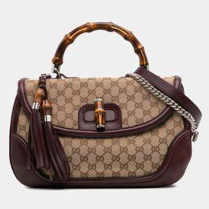 Gucci Brown Large GG Canvas Bamboo Satchel