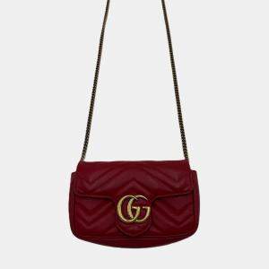 Gucci Marmont Super Mini GG Red Leather Crossbody Bag