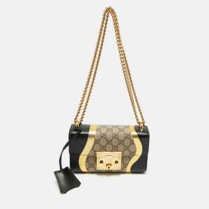 Gucci Black/Gold GG Supreme Canvas and Leather Small Padlock Shoulder Bag