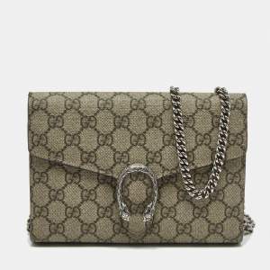 Gucci Beige/Brown GG Supreme Canvas and Leather Dionysus Wallet on Chain