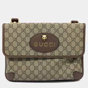 Gucci Beige Brown Canvas and Leather GG Supreme Messenger Bag