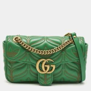 Gucci x Adidas Green Matelasse Leather Small GG Marmont Shoulder Bag