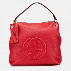 Gucci Red Large Pebbled Calfskin Soho Convertible Hobo