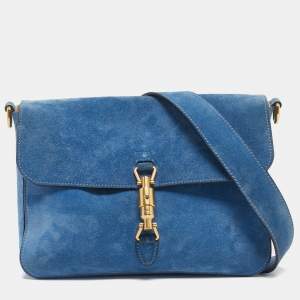 Pre Owned Gucci Blue Leather Jackie Soft Flap Shoulder Bag