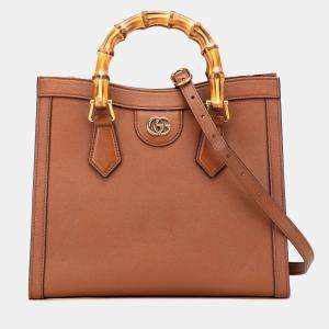 Gucci Brown Small Leather Bamboo Diana Satchel