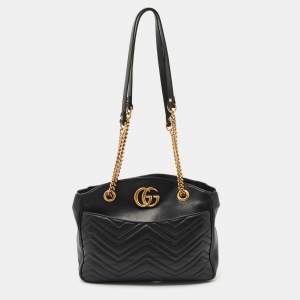 Gucci Black Matelasse Leather GG Marmont Open Top Shoulder Bag