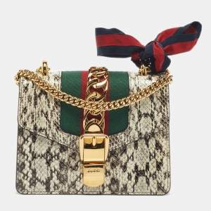 Gucci Black/White Watersnake Leather Mini Web Chain Sylvie Shoulder Bag