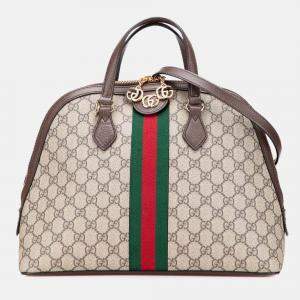 Pre Owned Gucci Brown Medium GG Supreme Ophidia Web Satchel