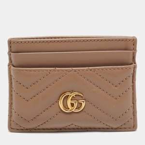 مملوكة مسبقًا Gucci Dusty Pink Matelassé Leather GG Marmont Card Holder