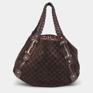 مملوكة مسبقًا Gucci Brown GG Suede and Leather Pelham Hobo