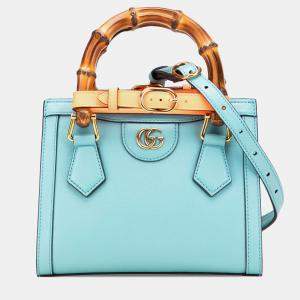 Gucci Blue Mini Calfskin Bamboo Diana Satchel