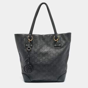 Pre Owned Gucci Black Guccissima Leather Charm Tote