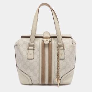 Pre Owned Gucci Off White Guccissima Leather Small Treasure Boston Bag