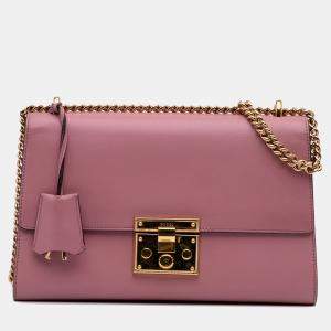 Pre Owned Gucci Pink Medium Leather Padlock Shoulder Bag