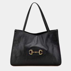 Gucci Black Medium Leather Horsebit 1955 Tote