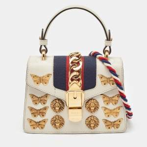 مملوكة مسبقًا Gucci White Leather Mini Animalier Sylvie Top Handle Bag
