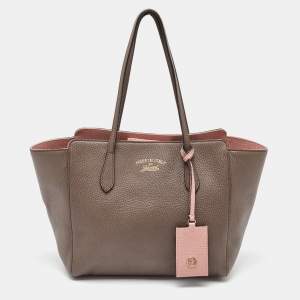Pre Owned Gucci Grey Leather Small Swing Tote