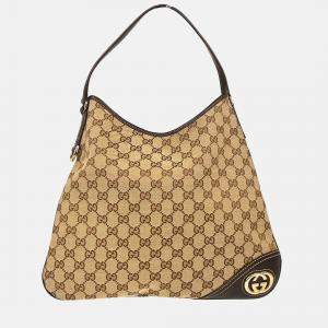 Gucci Beige Canvas GG Hobo Handbag