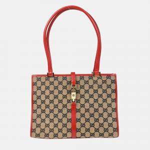 Gucci Red Beige GG Jackie Hobo Handbag