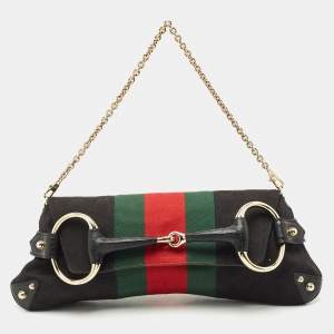 مملوكة مسبقًا Gucci Black Canvas and Leather Tom Ford Horsebit Chain Clutch