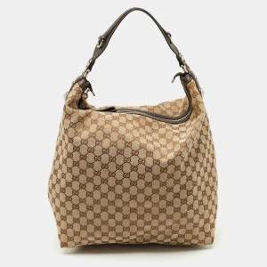 Gucci Beige/Brown GG Canvas and Leather Large Icon Bit Hobo 