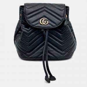 Pre Owned Gucci Black Leather GG Marmont Backpack