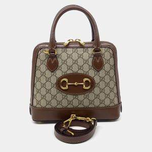 Gucci Beige Brown PVC 1955 Horsebit Top Handle Bag Small