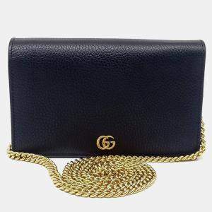 Gucci Black Leather GG Marmont Mini Crossbody Bag