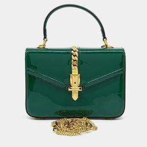 Gucci Green Patent Leather Patent Sylvie 1969 Mini Top Handle Bag