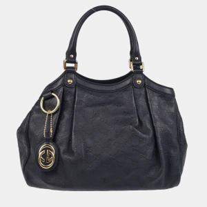 Gucci Navy Leather Guccissima Tote Bag