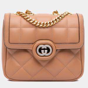 Pre Owned Gucci Brown Mini Leather Deco Chain Shoulder Bag