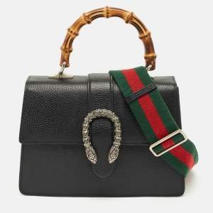 Gucci Black Leather Medium Dionysus Bamboo Top Handle Bag