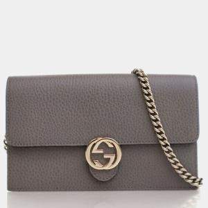 Pre Owned Gucci Calfskin Interlocking GG Wallet On Chain