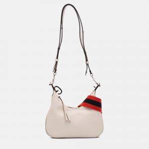 Pre Owned Gucci White Small Leather Web Attache Crossbody