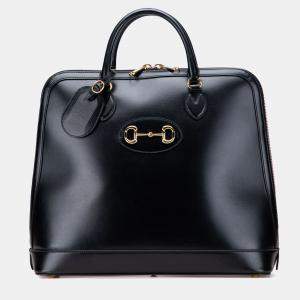 Pre Owned Gucci Black Small Leather Horsebit 1955 Duffle Bag