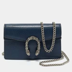 Gucci Navy Blue Leather Super Mini Crystal Dionysus Shoulder Bag
