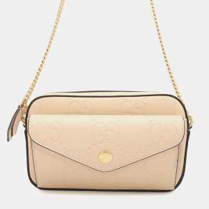 Pre Owned Gucci GG Super Mini ChainShoulder Beige Leather