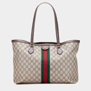 Pre Owned Gucci Beige Brown Medium GG Supreme Ophidia Tote